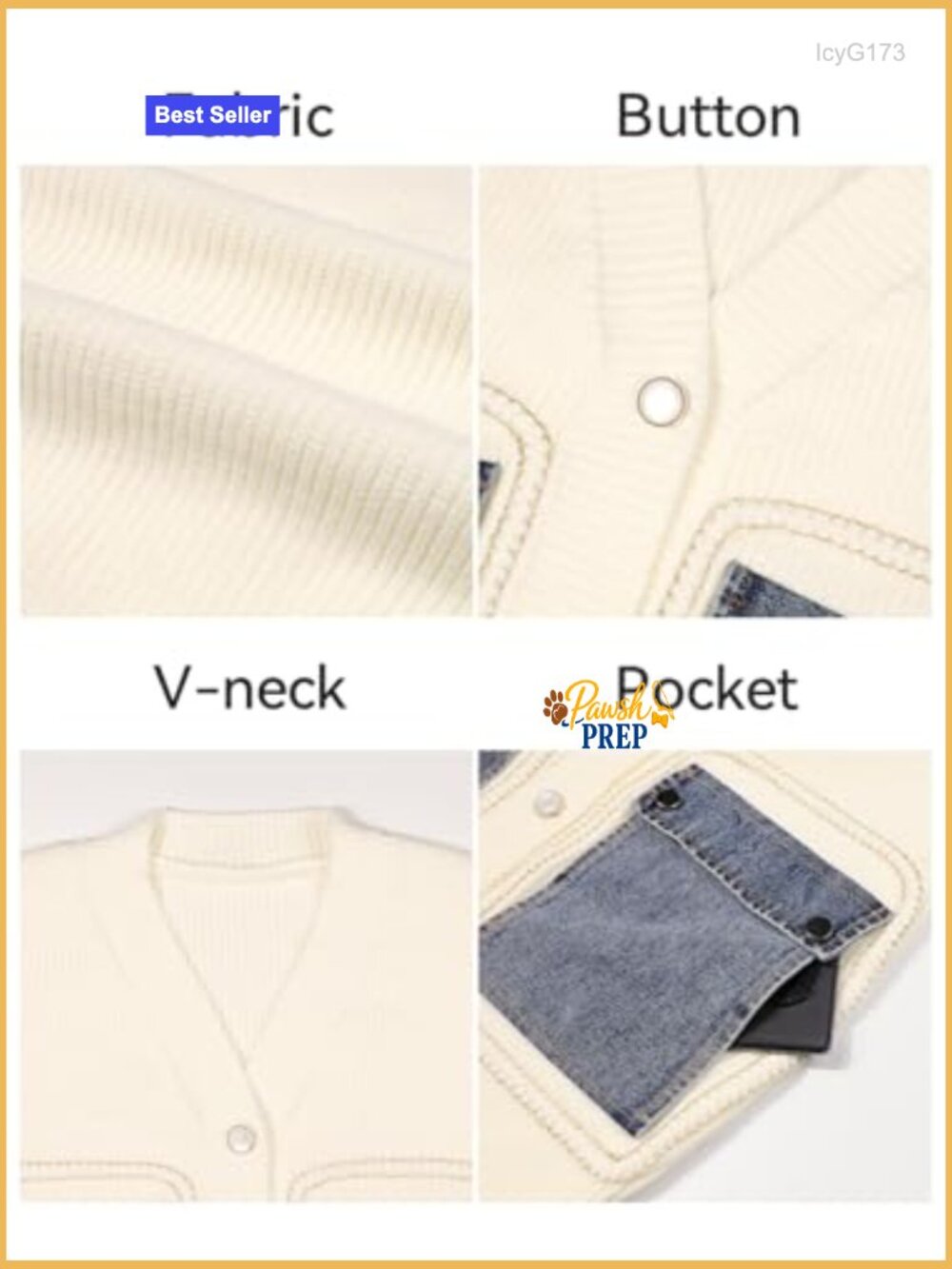 Open Front Patchwork Cardigan Sweater with Denim Pockets V Neck Button Down - Picture 6 of 7